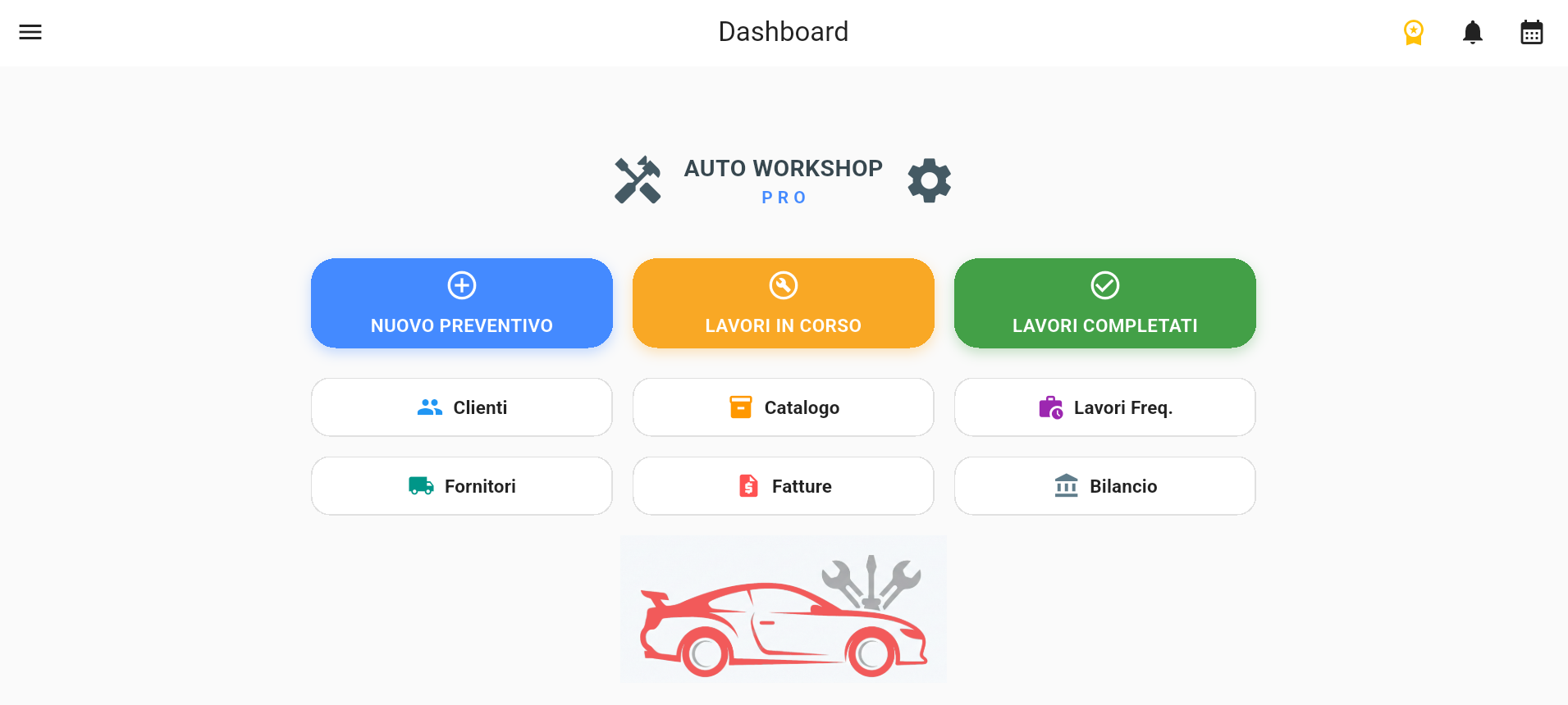 Dashboard di Auto Workshop Pro